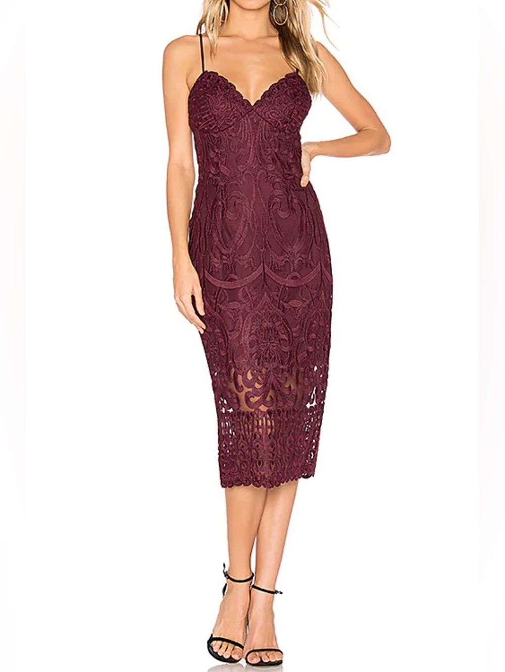 Bardot Gia Lace Dress in Wine Size Medium